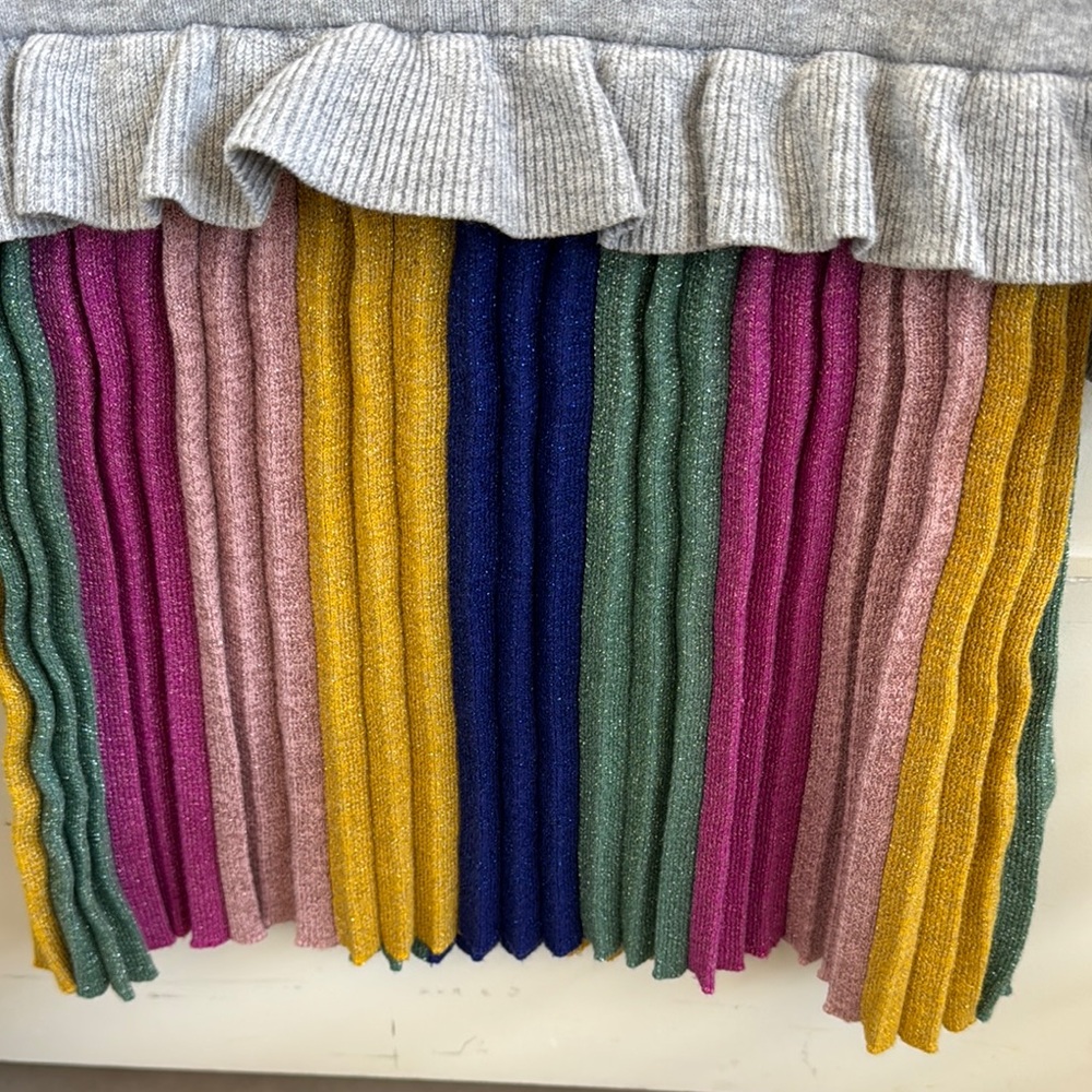3-4y Mini Boden Gray and Multicolor Kids Sweater Dress pleated metallic skirt - Picture 2 of 5